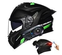 Frcychri Casco Moto Modulari Bluetooth con Luce Posteriore LED - Omologato ECE, con Doppia Visiera Girevole Anti-Appannamento, Unisex Scooter MTB Moto Elettrica Bici Urbana F,Large