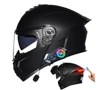 Frcychri Casco Moto Ribaltabile Modulari Bluetooth con Luce Posteriore LED - Omologato ECE, con Doppia Visiera Girevole Anti-Appannamento, Unisex Scooter MTB Moto Elettrica Bici Urbana C,Large
