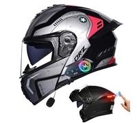 Frcychri Casco Moto Ribaltabile Modulari Bluetooth con Luce Posteriore LED - Omologato ECE, con Doppia Visiera Girevole Anti-Appannamento, Unisex Scooter MTB Moto Elettrica Bici Urbana K,Medium