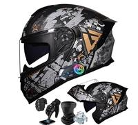 Frcychri Flip Up Casco Modulare Integrale Moto Bluetooth, Omologato DOT ECE R22.06, con Doppia Visiera Anti-Nebbia Girevole Fodera Rimovibile, per Adulti Uomini Donne Scooter Ciclomotore H,2X-Large