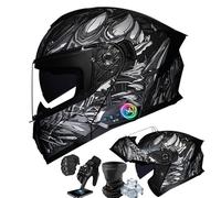 Frcychri Flip Up Casco Modulare Integrale Moto Bluetooth, Omologato DOT ECE R22.06, con Doppia Visiera Anti-Nebbia Girevole Fodera Rimovibile, per Adulti Uomini Donne Scooter Ciclomotore J,Medium