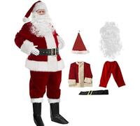 Frcychri Vestire da Babbo Natale in Velluto 5 Pezzi Rosso Deluxe per Adulti
