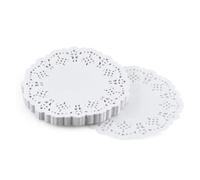 Frdelma 150 pezzi Centrini usa e getta in pizzo bianco, Centrini di Carta Rotondo da 3,5 pollici carta per stuoia per torte per matrimoni, compleanni, torte, dessert, decorazioni per alimenti