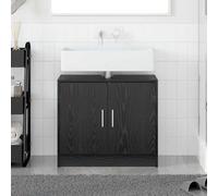 Frdhee Armadietto angolare piccolo per lavandino, colore nero, effetto rovere, 63 x 29 x 55 cm, per bagno e lavanderia