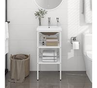 Frdhee Armadietto da bagno con lavabo bianco ferro per lavanderia, bagno