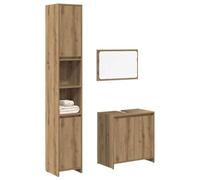 Frdhee Armadio da bagno alto 3 pezzi mobili da bagno in legno di quercia Artisan, per piccoli bagni, può essere installato rapidamente, molto spazio