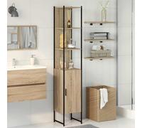 Frdhee Armadio piccolo da bagno, armadietto da bagno, beige, 33 x 33 x 185,5 cm, in legno