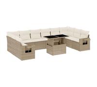 Frdhee Arredamento da giardino, sala da giardino, sala da giardino, divano lounge, divano da giardino, balcone, 11 lg. Set di divani da giardino con cuscino beige in polyrattan per terrazza, piscina