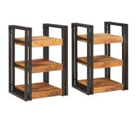 Frdhee Comodini per Camera Da Letto, Comodino Sottile, Comodino 2 pcs Marrone e nero Legno di mango massello Tavolino Con Cassetto Per Accanto a Poltrone in Zone Di Riposo Appoggiare Ibri, Bicchieri