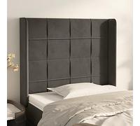 Frdhee Cuscino da parete per cameretta dei bambini, cuscino di supporto, testiera con orecchie, grigio scuro, 83 x 16 x 118/128 cm, in velluto, per molti letti tradizionali