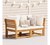Frdhee Divano angolare da giardino con cuscino, 2 posti, in legno massiccio di acacia, adatto per prati, terrazze, cortili, piscine