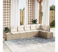 Frdhee Divano da giardino, mobili da balcone, set da 6 pezzi, beige e crema, per terrazze, ambienti piscina, pensioni