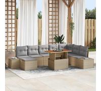 Frdhee Divano da giardino, salone da giardino, divano prendisole, mobili da terrazza, sala da pranzo da giardino con cuscino, 9 pezzi, beige e grigio, per terrazza, pensioni, sale di riposo pubbliche