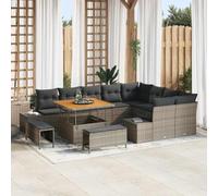 Frdhee Divano da terrazza ad angolo, divano da giardino, set con cuscino, 12 pezzi, grigio chiaro e grigio scuro, per balcone, giardino, esterno
