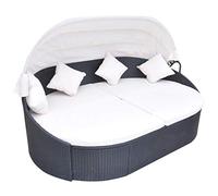 Frdhee Lettino da giardino, per esterni, con tetto, in polyrattan, nero, resistente alle intemperie, per terrazza esterna, prato, piscina