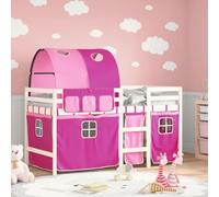 Frdhee Letto a soppalco con spazio di archiviazione, letto a soppalco per bambini con tunnel rosa, 90 x 190 cm, in legno massello di pino per piccoli spazi e camere degli ospiti