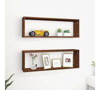 Frdhee Mensole sospese da parete, 2 pezzi, effetto quercia, 80 x 15 x 26,5 cm, materiale in legno, per cornici, articoli decorativi, barattoli per spezie, multiuso