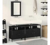Frdhee Mobile Bagno, Unità da Bagno 3 pcs Nero 80 x 30 x 60 cm Legno multistrato Mobiletti Da Lavabo per Articoli Da Toilette, Vanity Area Di Lavaggio
