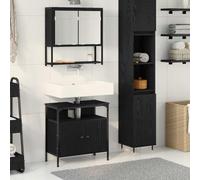 Frdhee Mobile Colonna Bagno Mobiletto Salvaspazio, Set di mobili per il bagno con porta 2 pcs Nero 60 x 30 x 60 cm