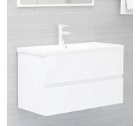 Frdhee Mobile da bagno, mobiletto lavabo con lavabo da incasso, in legno bianco, per bagno, lavanderia, WC ospiti