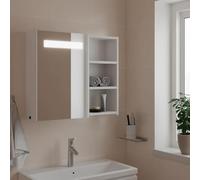 Frdhee Mobile Lavatoio, Armadietto Bagno con Specchio e LED Bianco 60x13x52 cm Mobiletti Da Lavabo per Articoli Da Toilette, Vanity Area Di Lavaggio