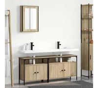 Frdhee Mobile Lavatoio Salvaspazio, Set di mobili per il bagno 3 pcs Marrone 80 x 30 x 60 cm Mobiletti Bagno per Articoli Da Toilette, Vanity Area Di Lavaggio