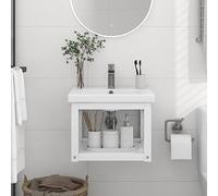 Frdhee Mobile Lavatoio Salvaspazio, Struttura per Lavabo a Parete Bianca 40x38x31 cm in Ferro Mobiletti Bagno per Articoli Da Toilette, Vanity Area Di Lavaggio