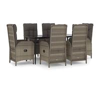 Frdhee Mobili da balcone, terrazze, set da pranzo per esterni, mobili in veranda, 7 pezzi, set da pranzo da giardino con cuscino, nero e grigio, in polyrattan, per ambiente piscina, zona benessere