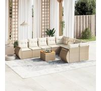Frdhee Mobili da giardino d'inverno, 10 pezzi, da giardino con cuscino, beige, in polyrattan, per salotto, balcone, veranda