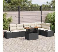 Frdhee Mobili da giardino, giardino Outdoor Lounge, lettino da sole, balcone, mobili da giardino, set da pranzo, 7 pezzi, nero e crema, 100 x 55 x 73 cm, per terrazza, ambiente piscina, pensioni