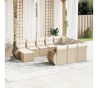 Frdhee Mobili da giardino Lounge, 11 pezzi, set di divano da giardino con cuscino, beige, in polyrattan, per esterni, per balcone, interni ed esterni, terrazza, cortile