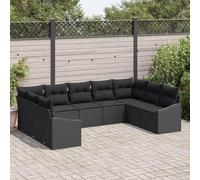 Frdhee Mobili da giardino, set lounge, moderno divano imbottito, set da pranzo da giardino con cuscino con stoccaggio, 9 pezzi, nero, per spazi pubblici, terrazze, pensioni
