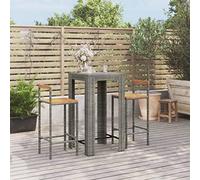 Frdhee Mobili da terrazza per esterni, mobili da giardino, mobili da veranda, set da campeggio, set da 3 pezzi, grigio polyrattan e legno massello di acacacia per terrazze, zona benessere parchi