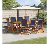 Frdhee Poltrona da giardino, da balcone, per esterni, sedie da giardino, 8 pezzi, pieghevole, in legno massiccio di acacia e textilene, per balcone, piscina, facile da montare