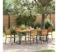 Frdhee Poltrona da giardino per esterni, sedie da giardino, sedie da bistrò, set da 7 pezzi, nero, 200 x 80 x 75 cm, in rattan sintetico, per terrazza, balcone, piscina, stabile