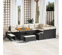 Frdhee Sala da giardino, divano da giardino, set da 12 pezzi, nero e crema, 100 x 100 x 71 cm, per piscine, ristoranti e terrazze