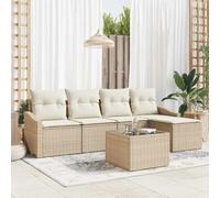 Frdhee Sala da giardino, divano lounge, mobili da terrazza, set da pranzo da giardino con cuscino con deposito, 6 pezzi, beige e crema, per terrazza, ambiente piscina, pensioni