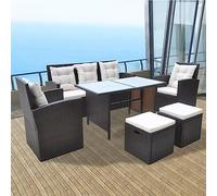 Frdhee Salottino Da Esterno Set Tavolo E Sedie Da Giardino, Set da Pranzo da Giardino 6 pz con Cuscini Polyrattan Marrone