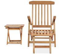 Frdhee Sdraio Mare, Lettini Da Giardino, Sdraio da Esterno con Poggiapiedi e Tavolino in Teak Massello Per Mare Spiaggia Piscina Area Ricreativa Esterno Prendere Il Sole, Leggere, Fare Un Pisolino