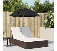 Frdhee Sedia a sdraio da campeggio, doppia, con cuscino e ombrellone, marrone, in polyrattan, per balcone, terrazza, giardino