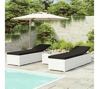 Frdhee Sedia da giardino con schienale alto, 3 pezzi, sdraio da giardino con tavolo da tè, in rattan sintetico, colore bianco, per giardino, piscina, terrazza