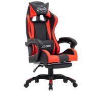 Frdhee Sedia da scrivania, sedia da ufficio, sedia a rete, sedia da gioco con poggiapiedi, in ecopelle, colore rosso e nero, ergonomica, per ufficio, studio, non danneggia la schiena