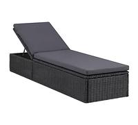 Frdhee Sedia relax a sdraio in polyrattan, colore nero e grigio scuro, per balcone, terrazza, campeggio, spiaggia, facile da aspettare