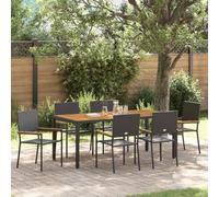 Frdhee Sedie da giardino con schienale alto, 7 pezzi, nero, 190 x 90 x 75 cm, in rattan sintetico, per giardino, soggiorno, cortile, terrazza e balcone