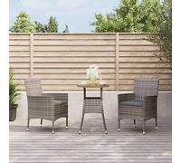 Frdhee Set da bistrò, mobili da giardino, mobili da veranda, set da 3 pezzi, con cuscino, grigio, in polyrattan, per terrazza, patio, zona benessere