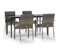 Frdhee Set da giardino per balconi, mobili da giardino, divano da giardino, 5 pezzi, set da pranzo da giardino con cuscino, nero e grigio, in polyrattan, per zona benessere, case vacanze, parchi