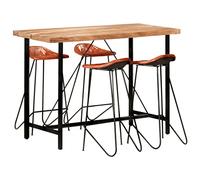 Frdhee Set da tavolo da pranzo in legno massiccio e vera pelle, per piccoli spazi e appartamenti