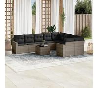 Frdhee Set di 10 divani da giardino ad angolo, con cuscino, grigio, in rattan sintetico, adatto per prati, terrazze, cortili, piscine