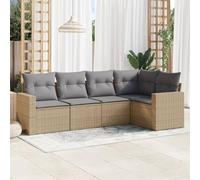 Frdhee Set di 5 divani da giardino con cuscino, beige, in rattan sintetico, adatto per prati, terrazze, cortili, piscine