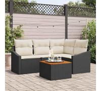 Frdhee Set di 5 divani da giardino con cuscino, in rattan sintetico, colore nero, per interni ed esterni